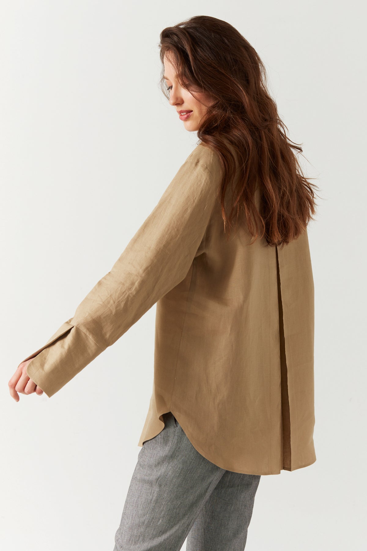 PURE LINEN LONG SLEEVE BLOUSE BEIGE