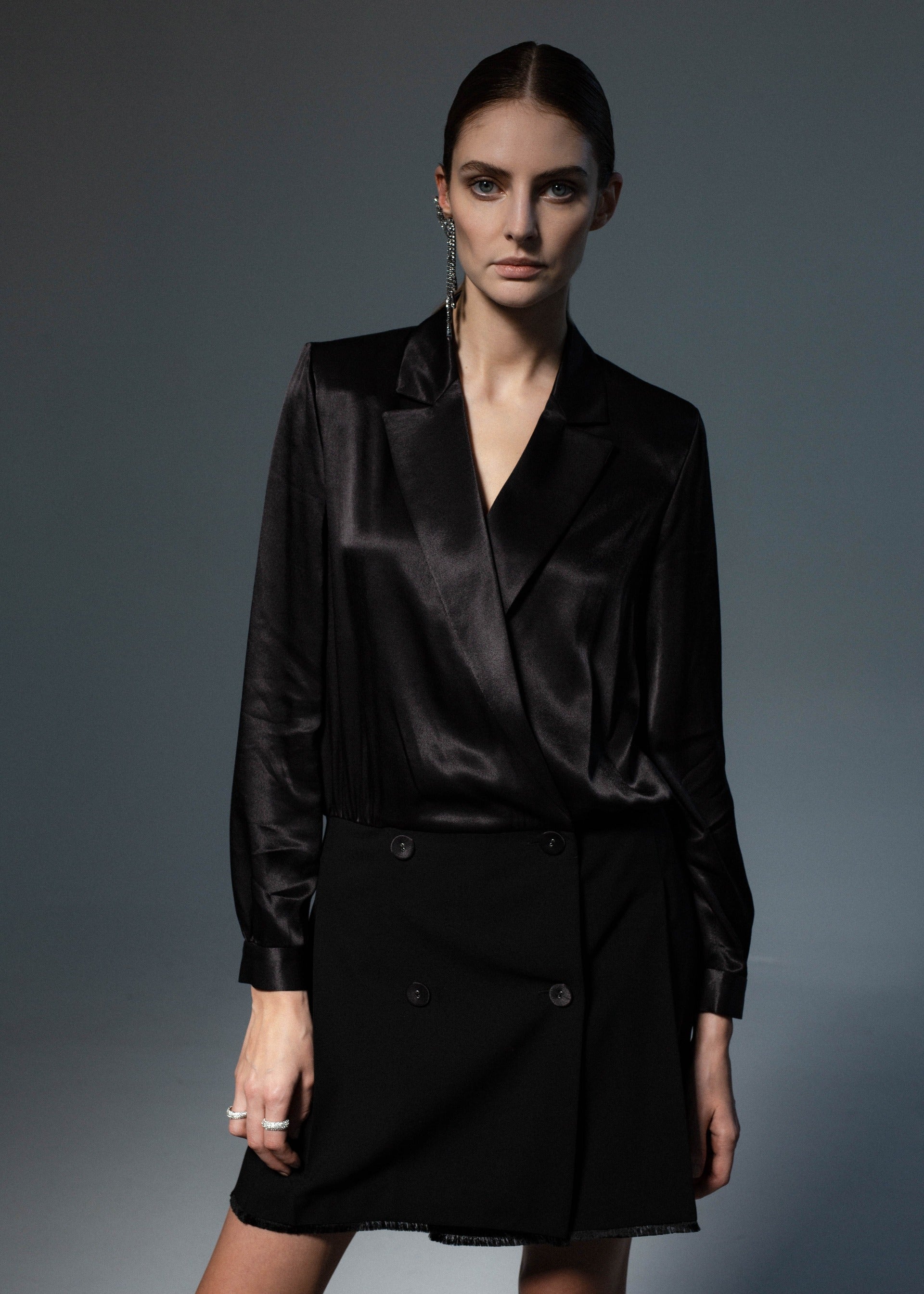 Festive contrasting fabric dress Black