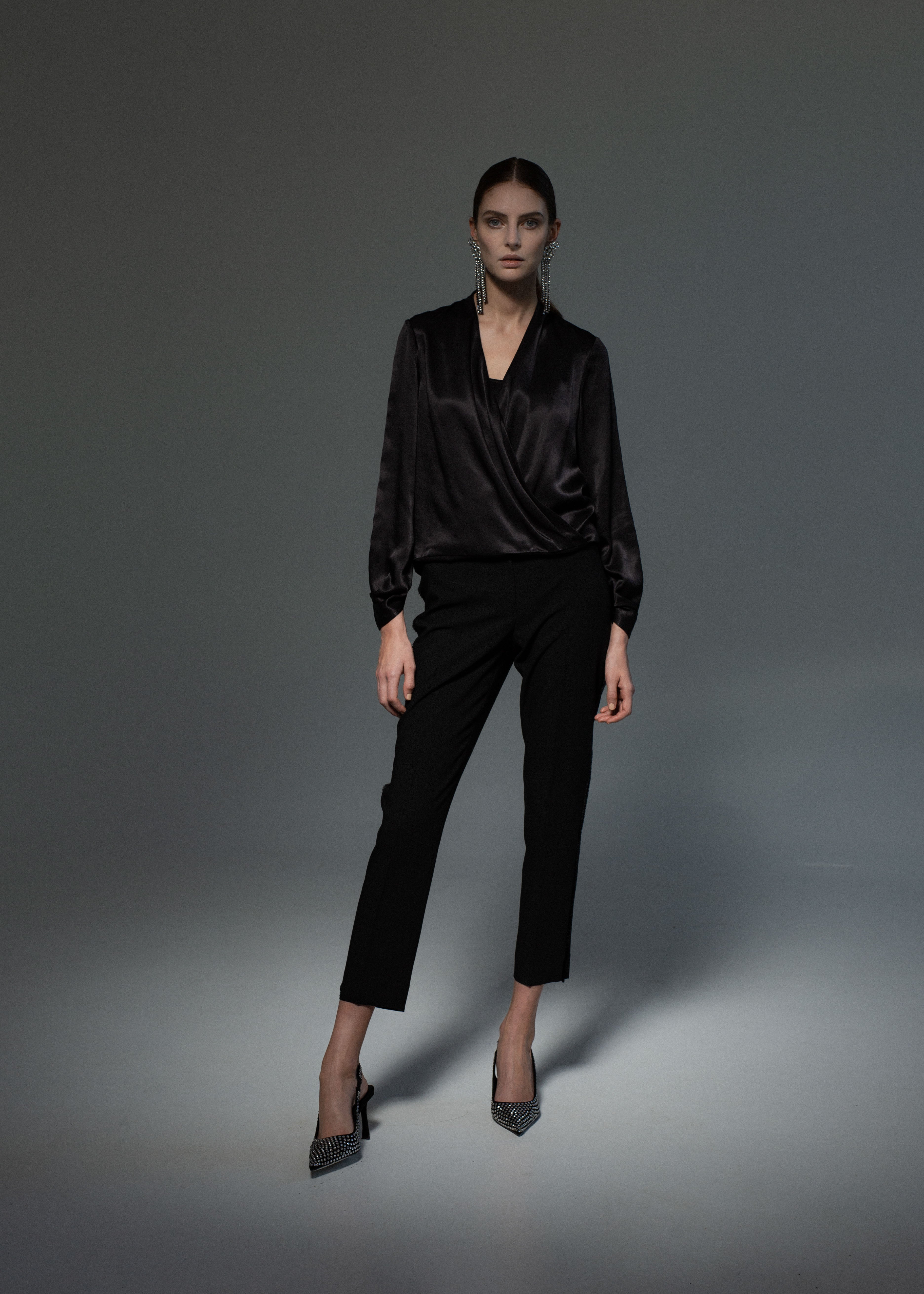 Viscose blouse with crossover front Black