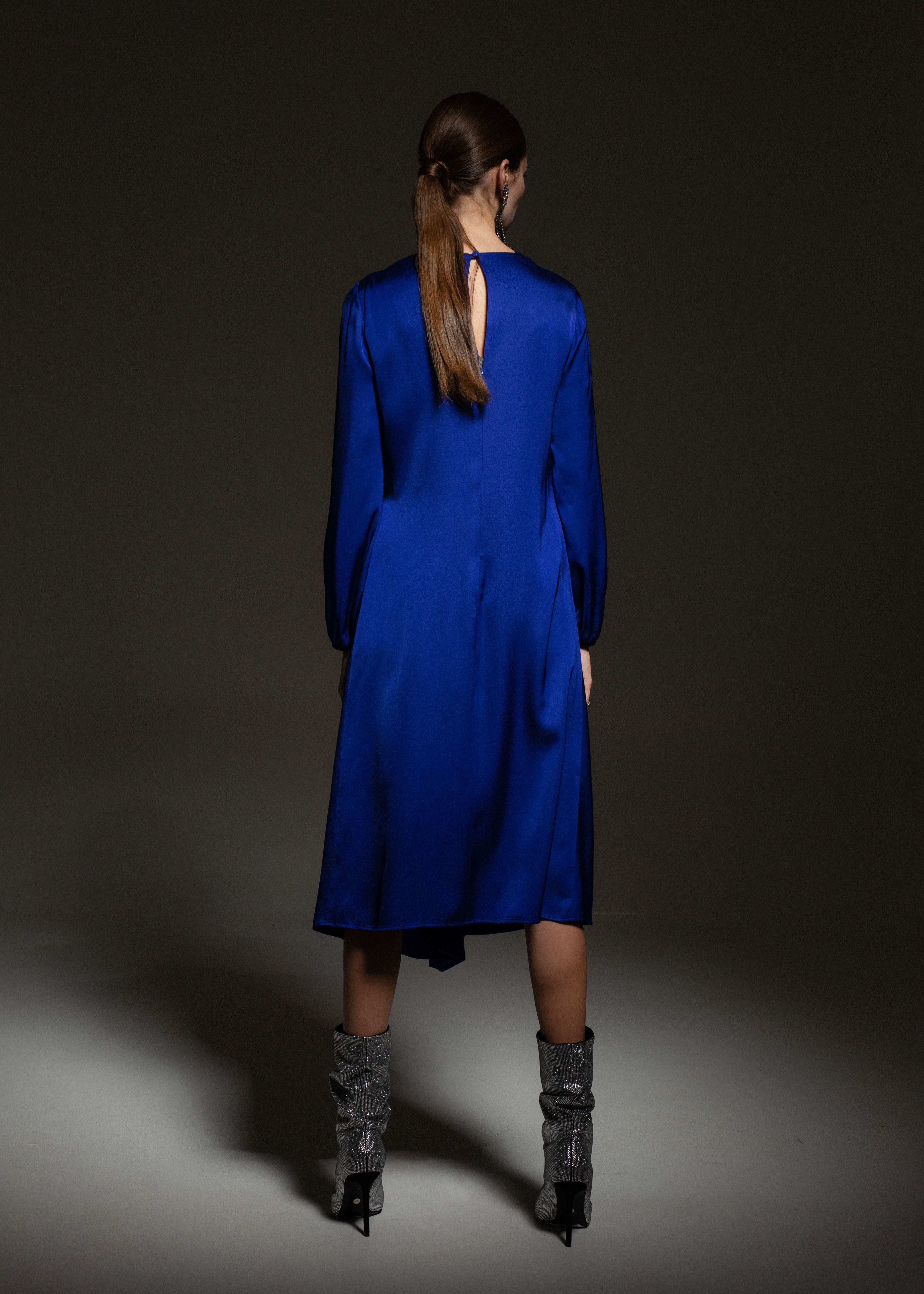 Festive dress with an asymmetric pleat Royal Blue